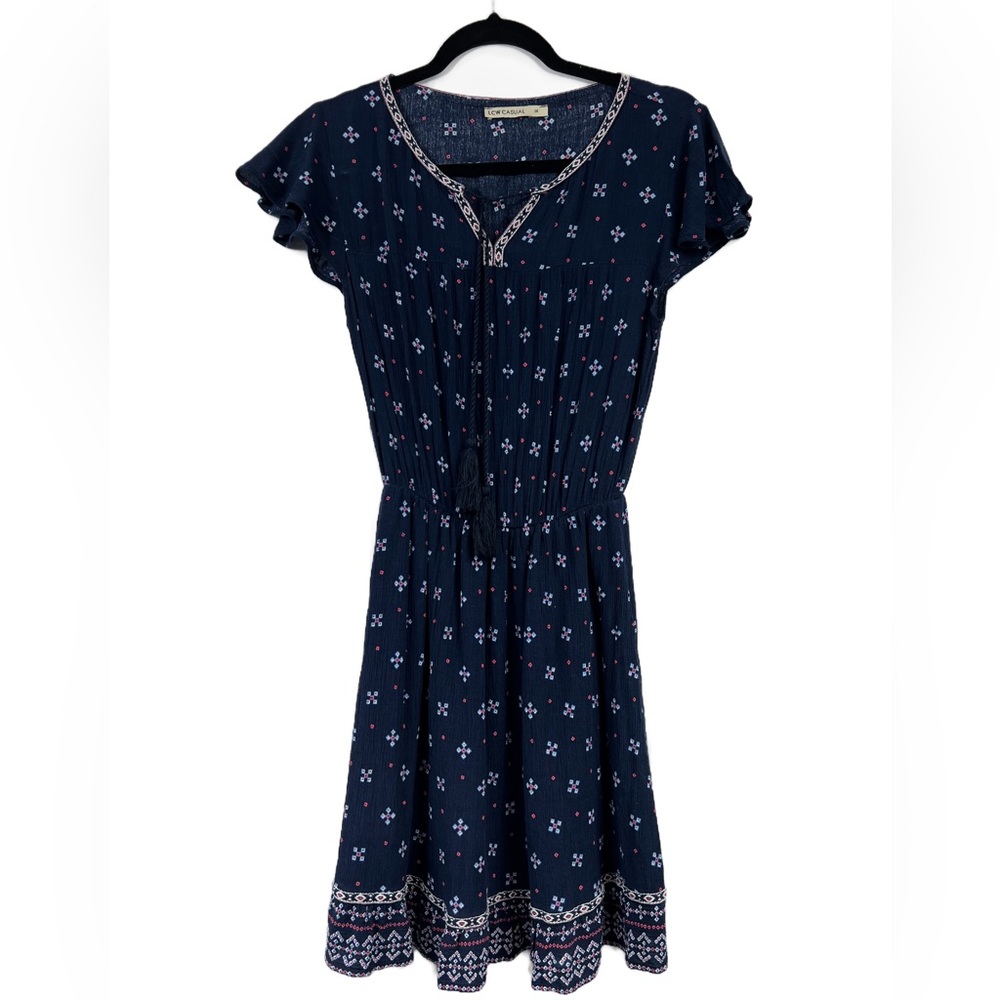 LCW Casual Women’s Boho Summer Lined Crinkle Cinched Waist Dress Size S/M
